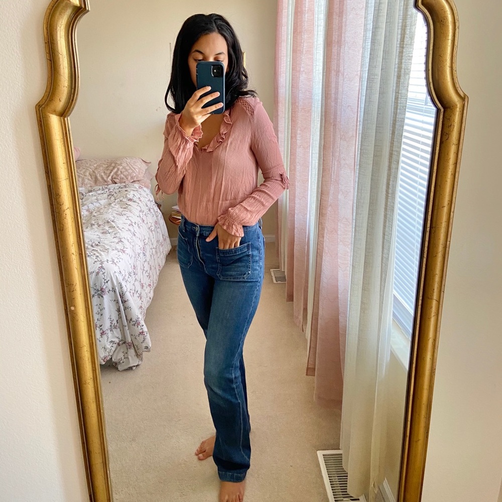 Free People Blush Ruffle Tunic/Blouse